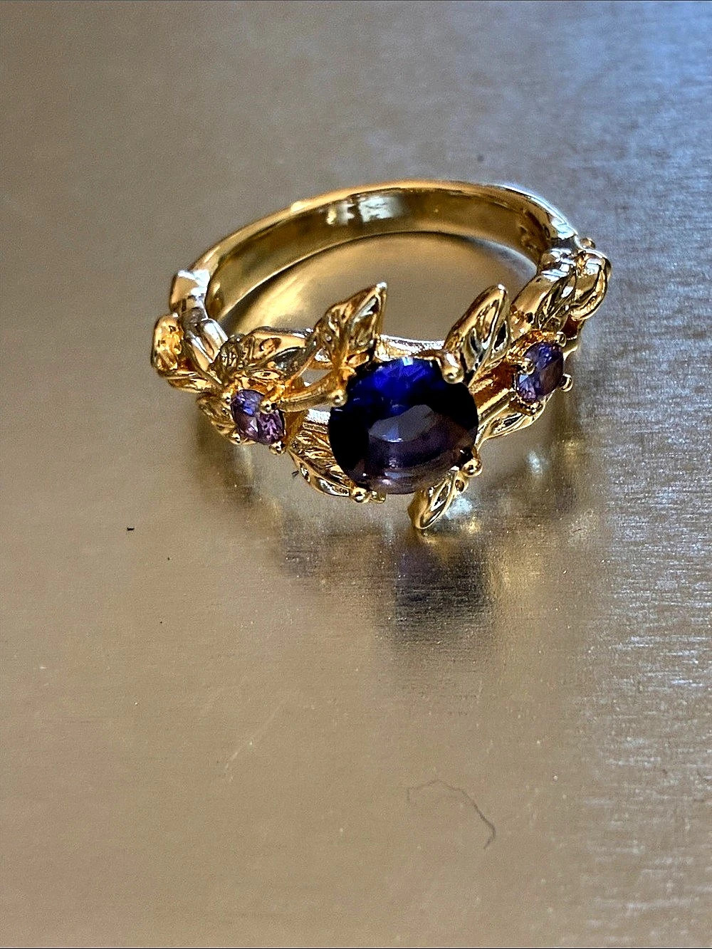 Gold-Tone Blue Gemstone Ring Like New
